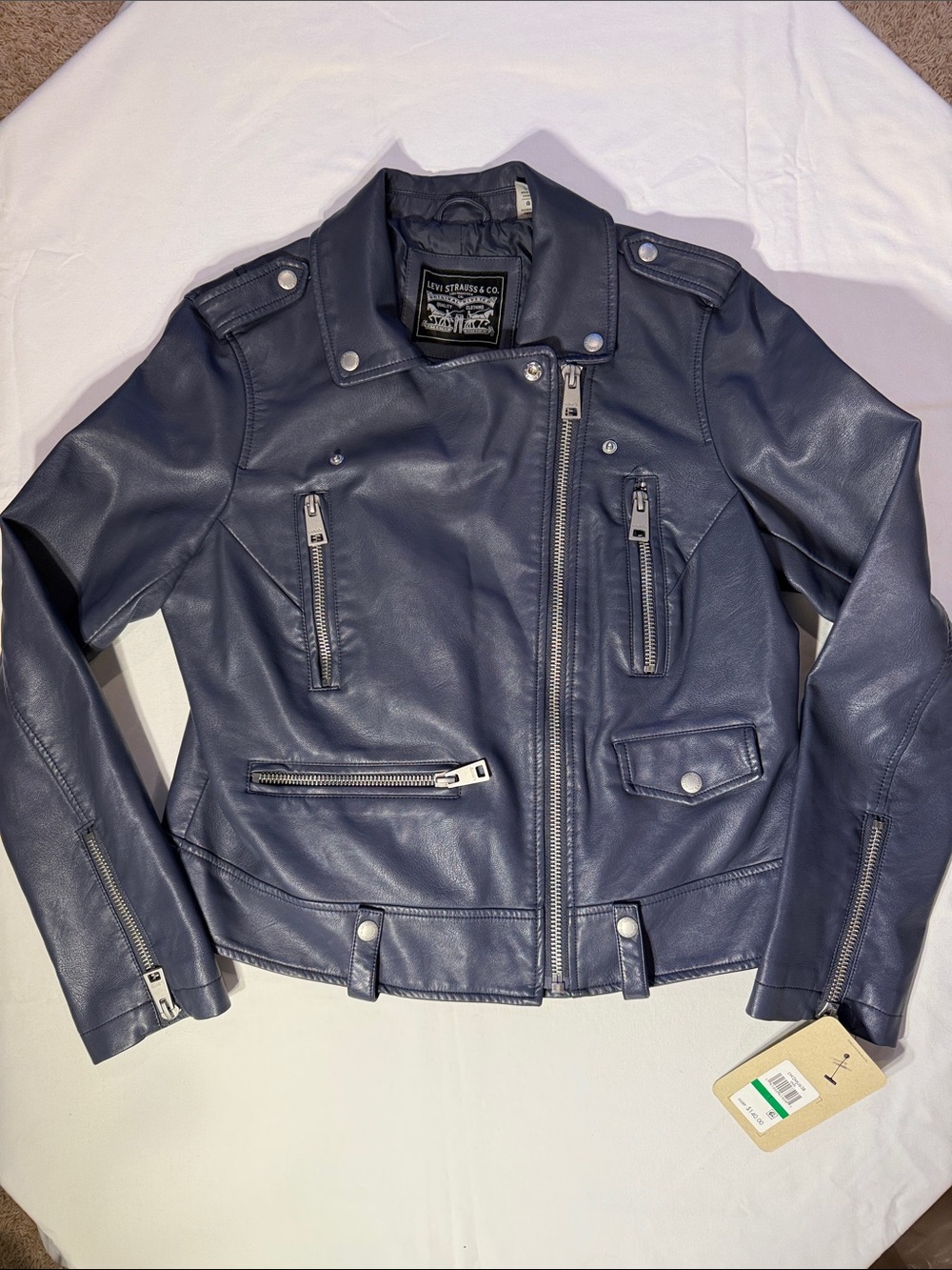 Levi's Navy Faux Leather Moto Jacket with Zipper Accents